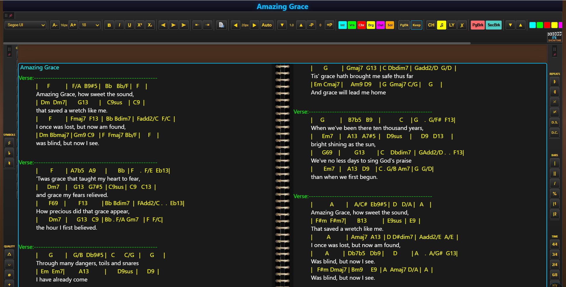 ShowTime chart editor with full toolbar