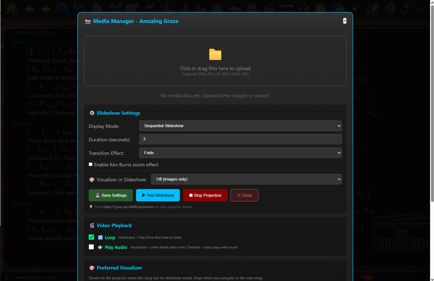 ShowTime media manager — slideshow settings